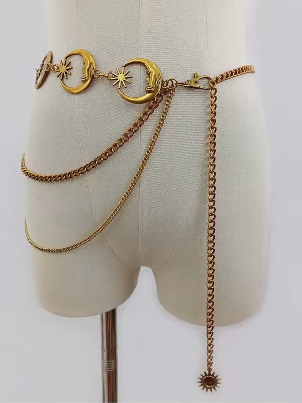 Gold Moon & Sun Layered Chain Waist Belt